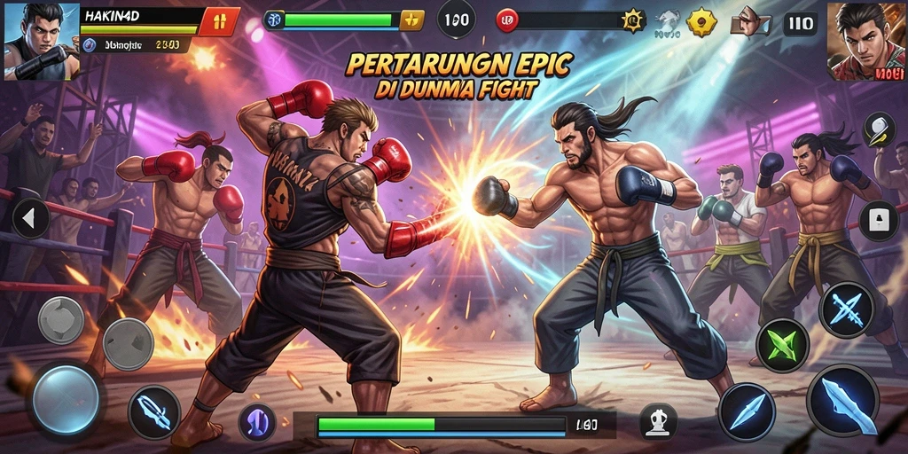 Screenshot gameplay HAKIN4D menunjukkan pertarungan mendebarkan dengan karakter-karakter unik.