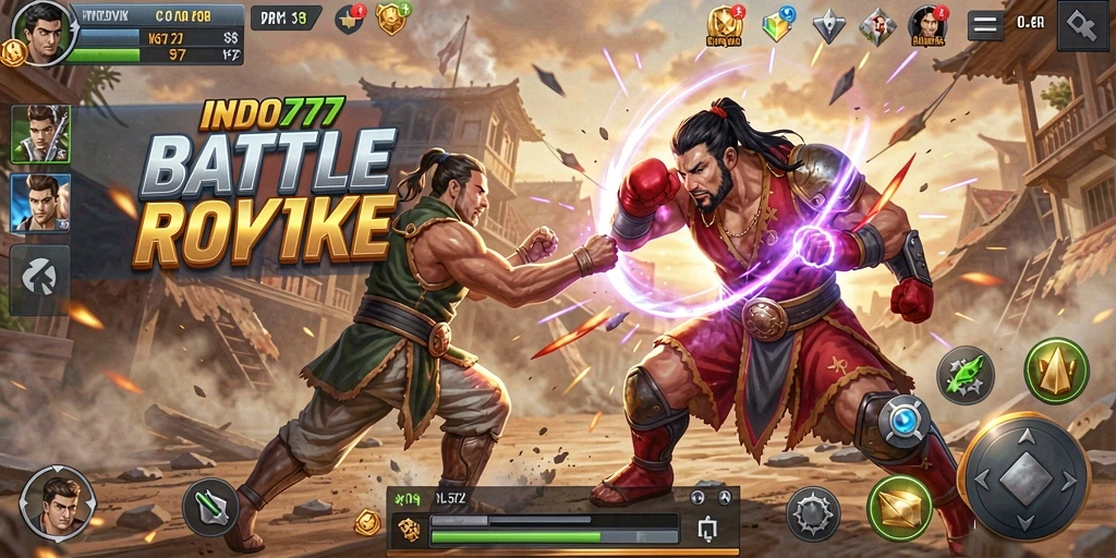 Screenshot INDO777 menunjukkan pertarungan intens di arena Battle Royale.