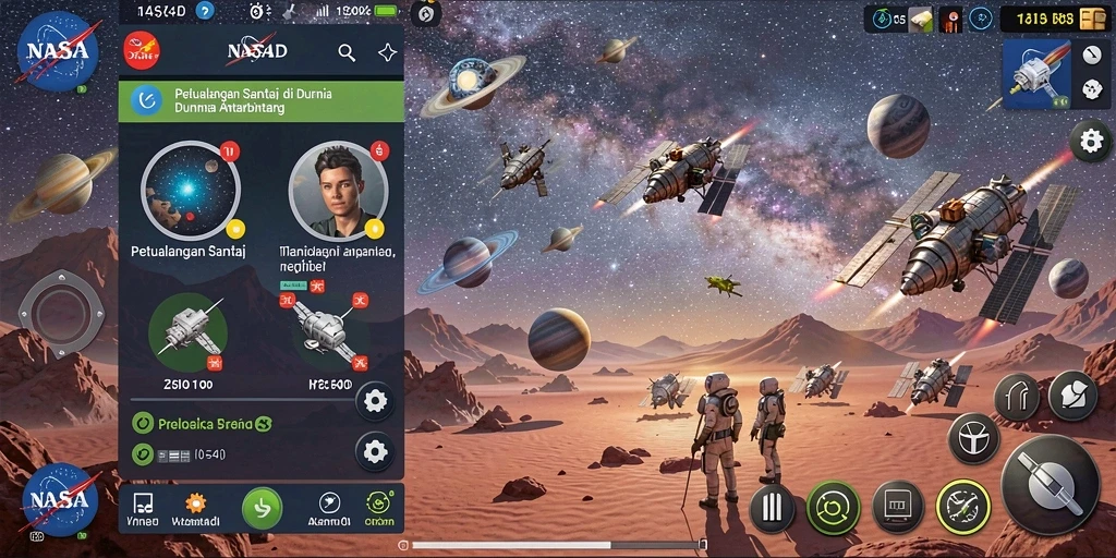 Screenshot menampilkan gameplay santai menjelajahi ruang angkasa.